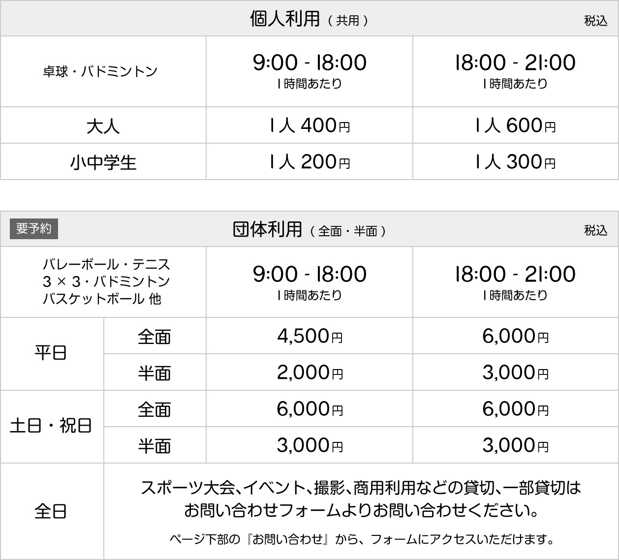 料金表