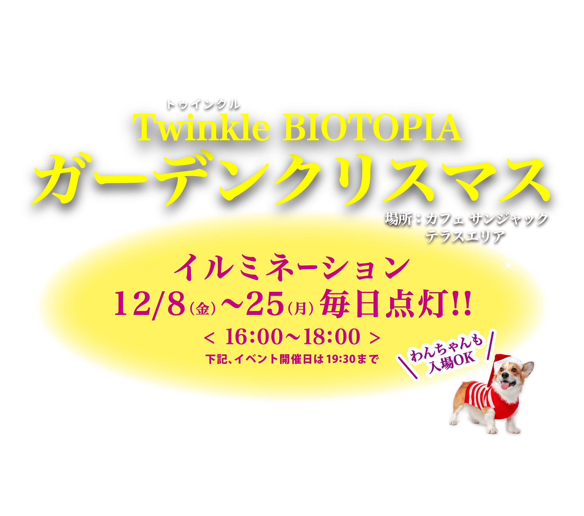 Twinkle BIOTOPIA ガーデンクリスマス イルミネーション12月8日〜25日 16:00〜19:00 毎日点灯